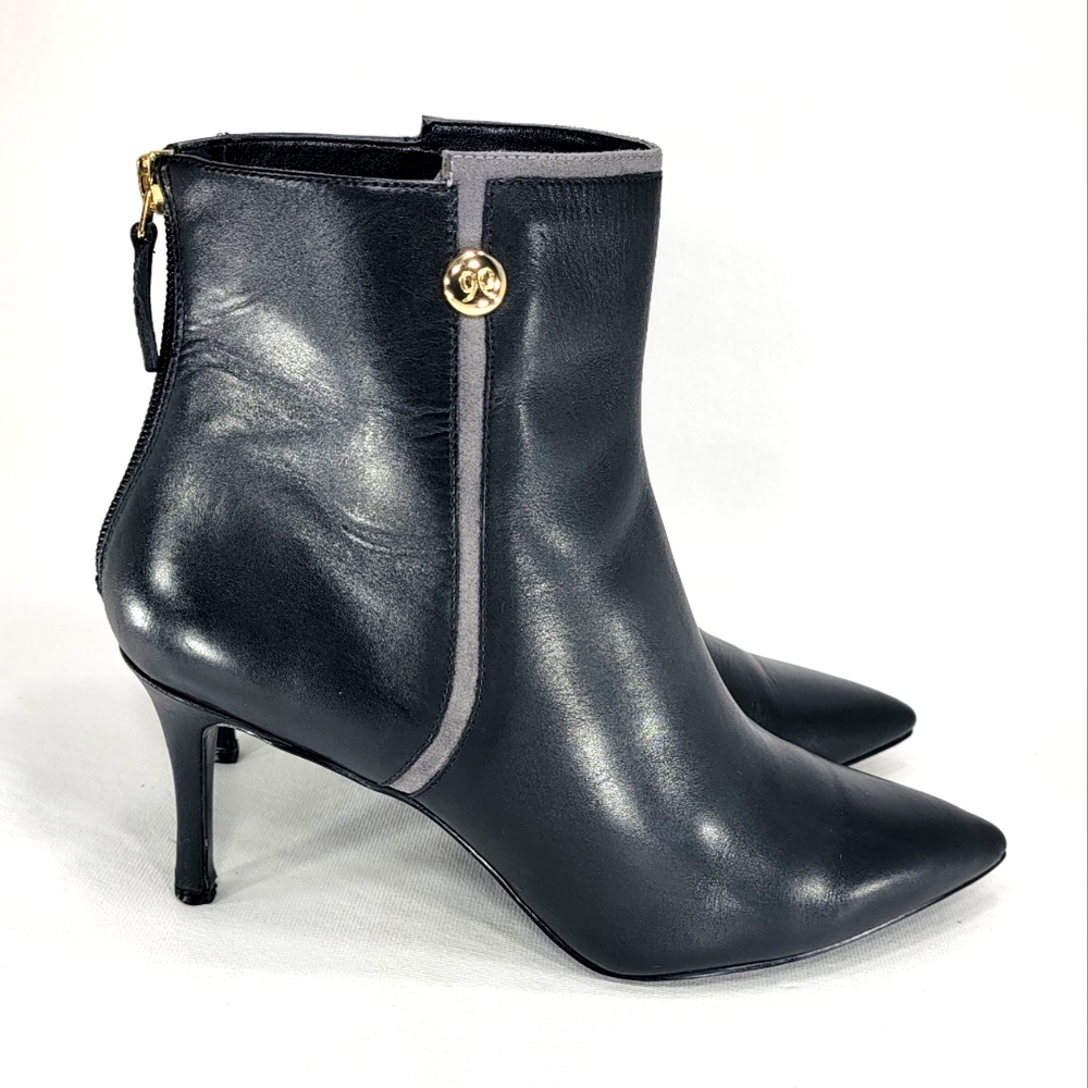Nine West Monsoon Black Leather Pointy Toe, Heeled Ankle Bootie. Women's 9M